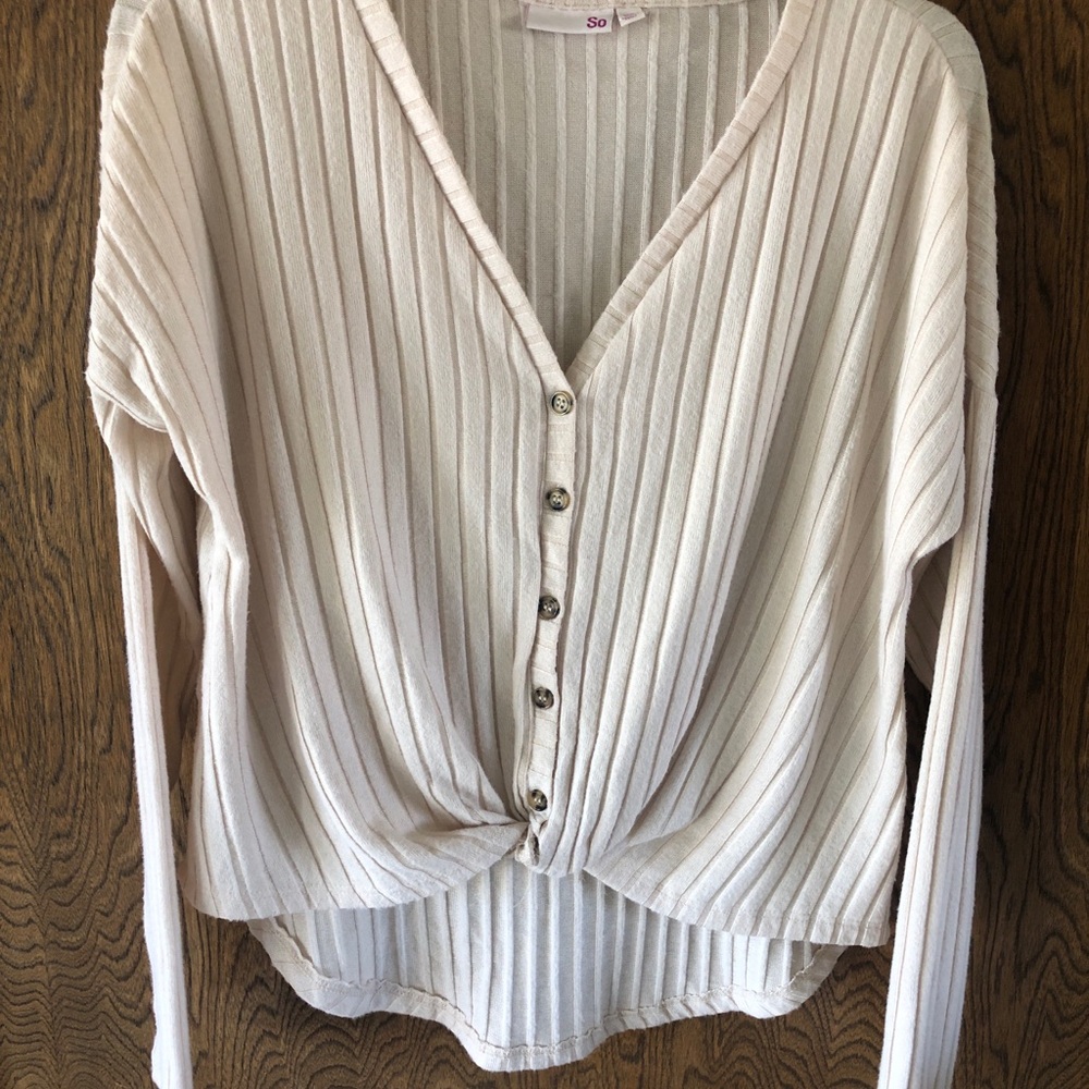 SO Beige Ribbed Knit Top